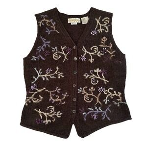 Sigrid Olsen Floral Crochet Knit Vest Boho Cottagecore Festival Women's M
